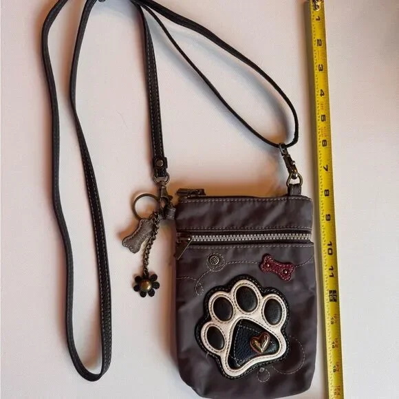 Chala Venture Cellphone Crossbody Bag - Paw Print / Dog RFID Grey Vegan Leather - Picture 3 of 9